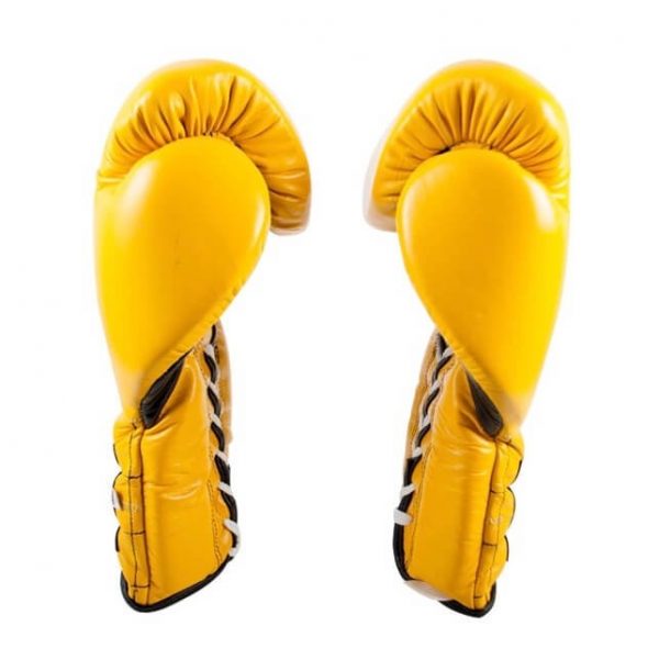 Guantes entrenamiento, pulgar sujeto, de piel de res en amarillo