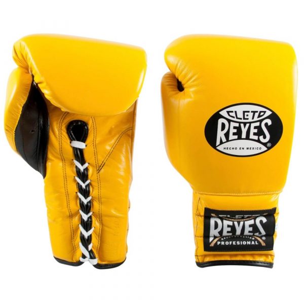 Guantes entrenamiento, pulgar sujeto, de piel de res en amarillo