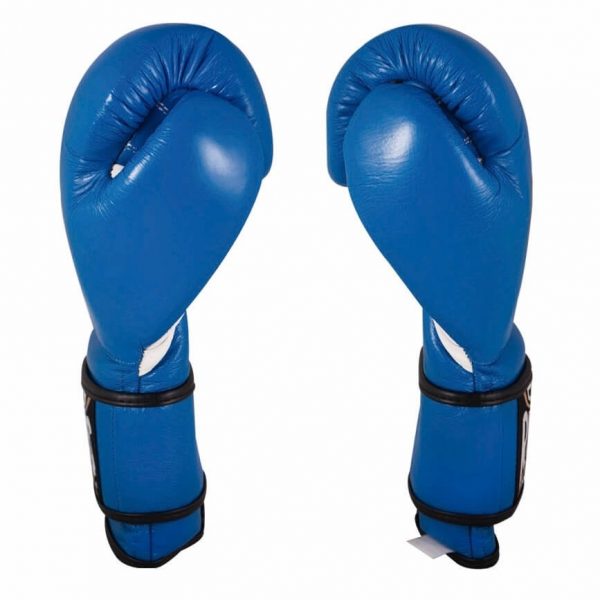 Guantes de entrenamiento 100% auténtica piel con velcro, azul