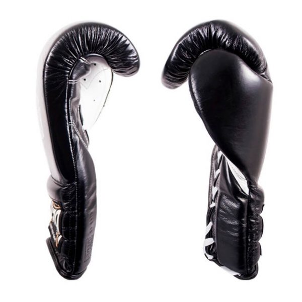 Guantes entrenamiento, pulgar sujeto, de piel de res en negro