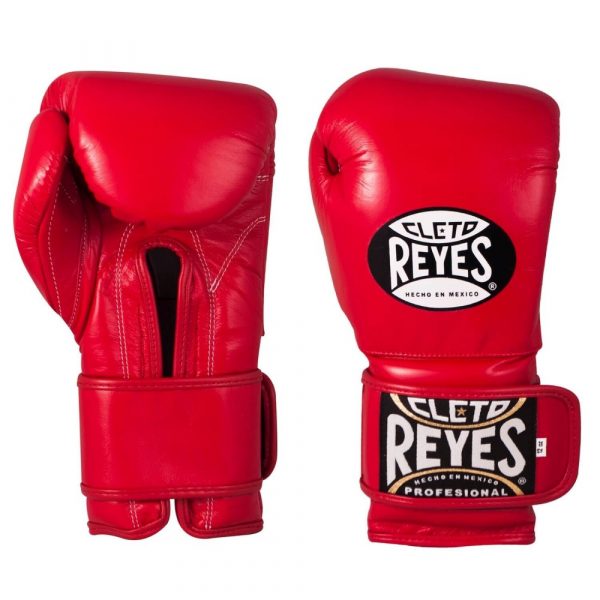 Guantes entrenamiento, pulgar sujeto, de piel de res en rojo