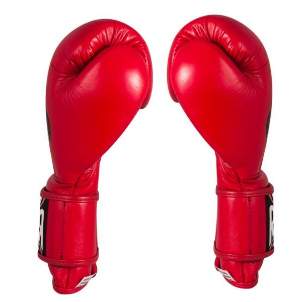 Guantes entrenamiento, pulgar sujeto, de piel de res en rojo