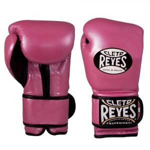 Guantes entrenamiento, pulgar sujeto, de piel de res en rosa